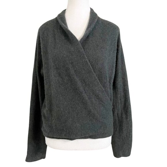 VINCE DARK GREEN BOILED CASHMERE FRONT WRAP SWEATER PULLOVER - S - Picture 2 of 13